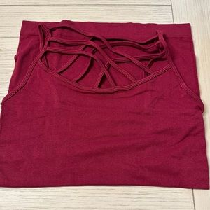 Seamless Strappy Caged Front Stretch Cami Tank Top - Wine
